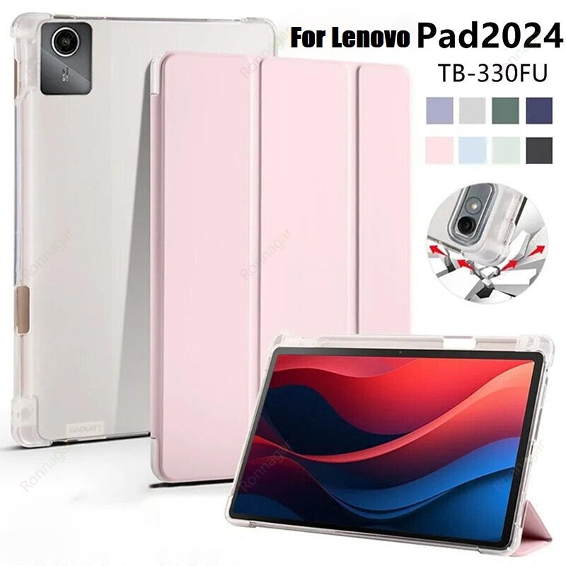 With Pencil Holder Case for Lenovo Tab M11 11" 2024 TB330FU Slim Stand Tri-Fold Soft Shell Protective Case Translucent Back Case