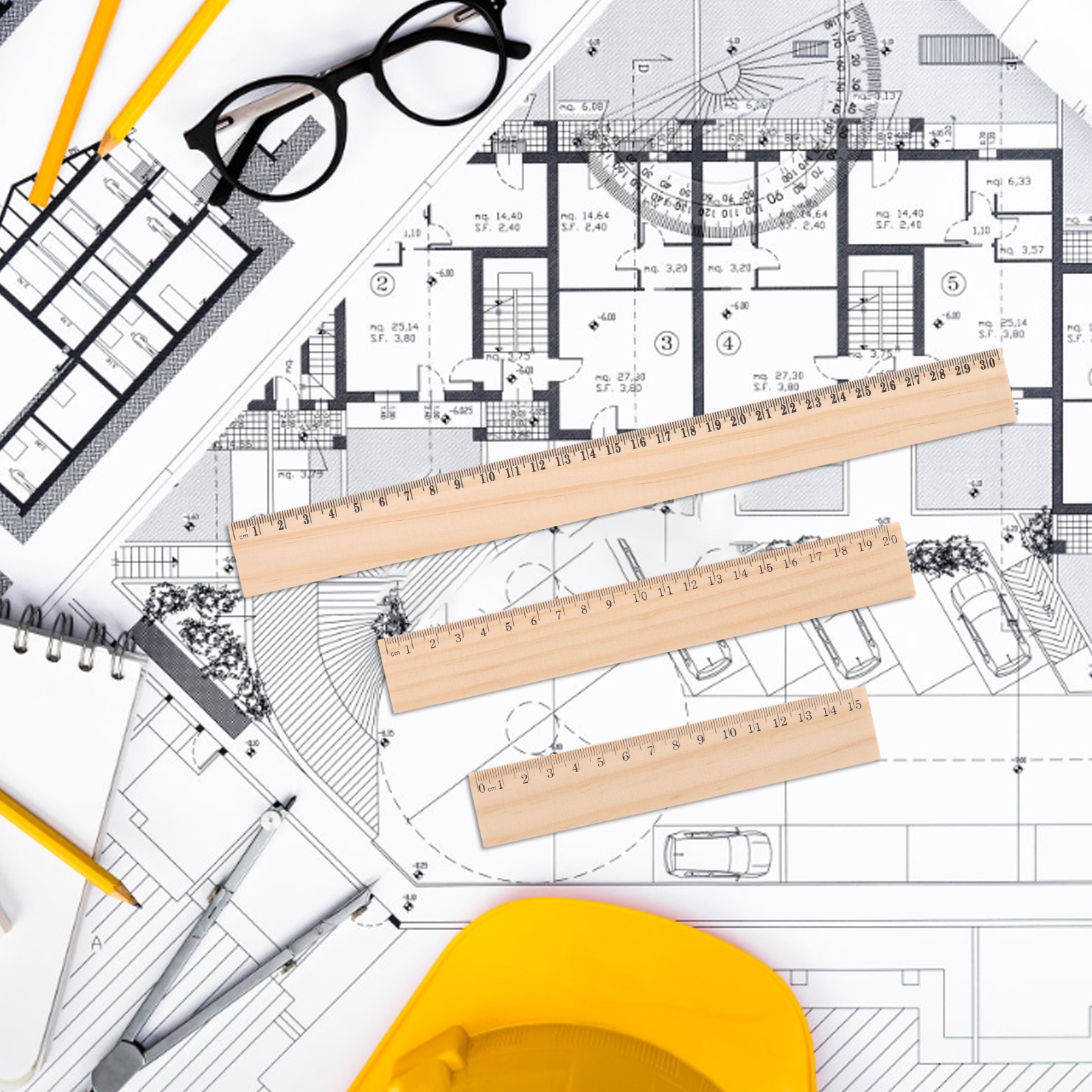 Линейка деревянная для офиса, 9 шт.