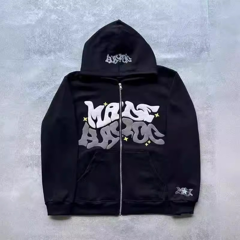 Толстовки на молнии с принтом звезд и букв в стиле ретро, весна-осень 2022, Harajuku Y2K, женская и мужская мода, хип-хоп, с длинным рукавом и капюшоном