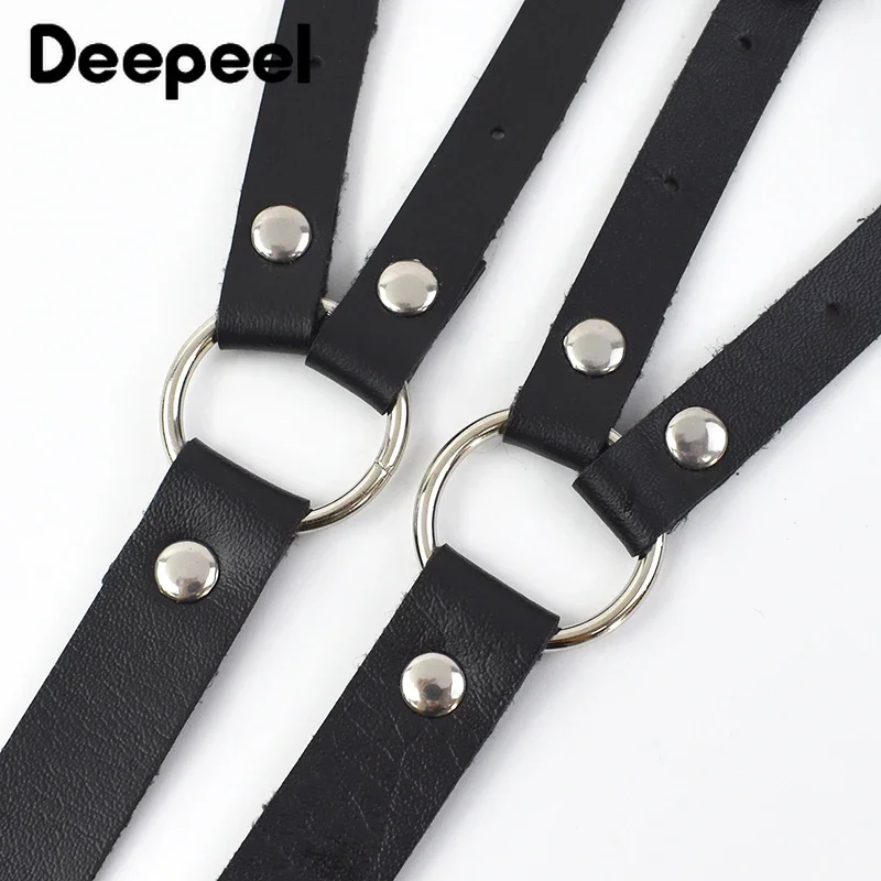 Deepeel 성인 남성 멜빵 고스 인조 가죽 3 클립 후크 남성 청바지에 대한 스트랩 교정기 조정 펑크 파티 하네스 벨트 Jockstrap