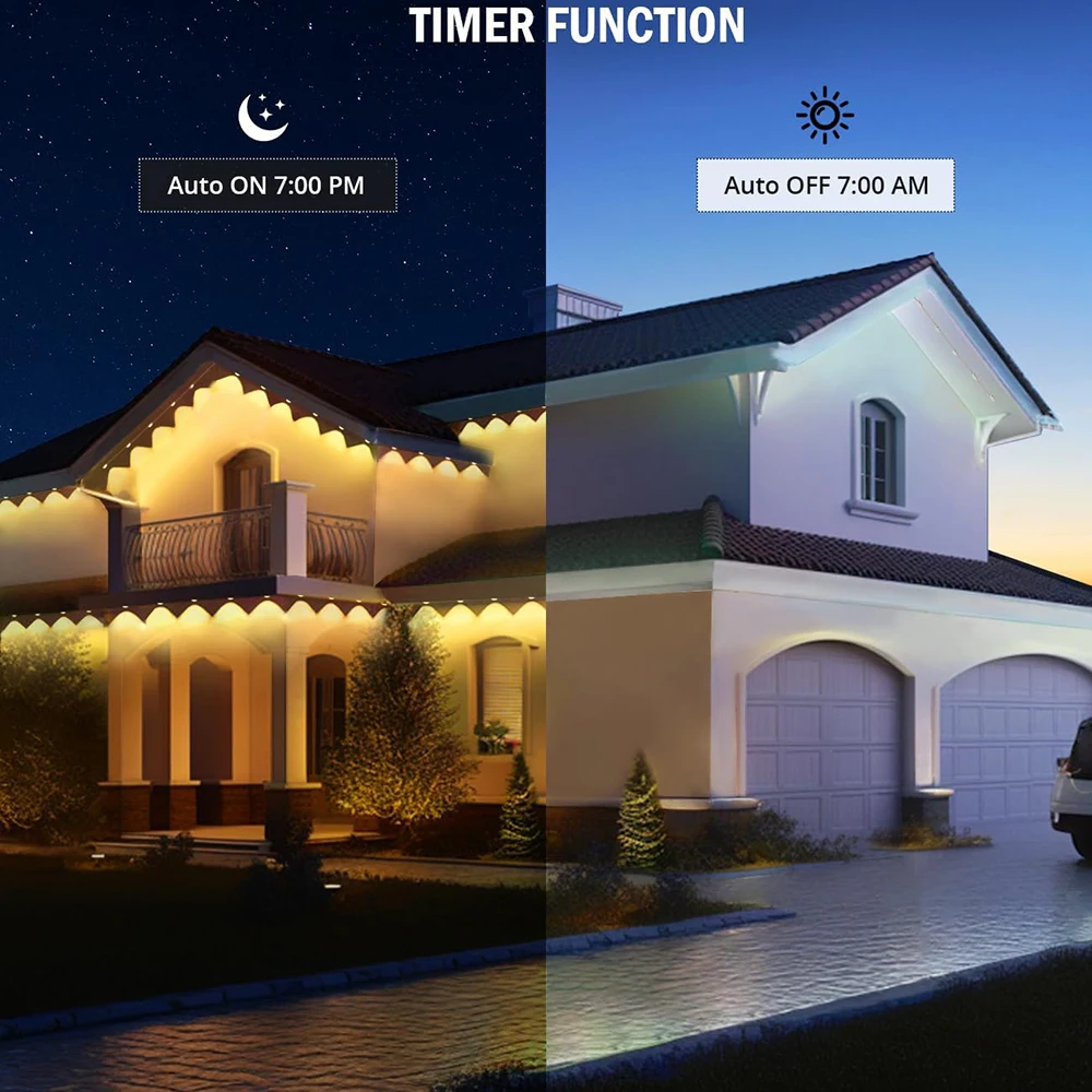 Luz de alero Bluetooth inteligente para exteriores, Control de aplicaciones multifunción, luces de alero, resistente al agua IP67, RGB, luz de jardín, 15 m/ 30 LED