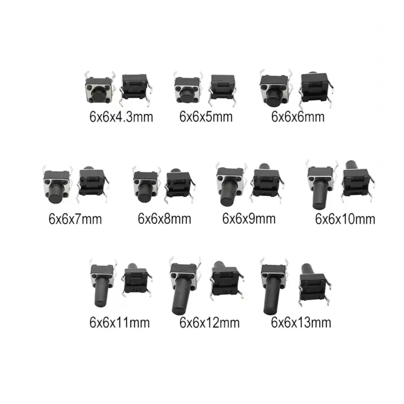 20 piezas Mini interruptores de botón 6x6, interruptores táctiles DIP 6X6X4,3 6*6*4,3 /5/6/7/8/9/10/11/12/13/14/15mm, interruptor de alimentación de 4 pines