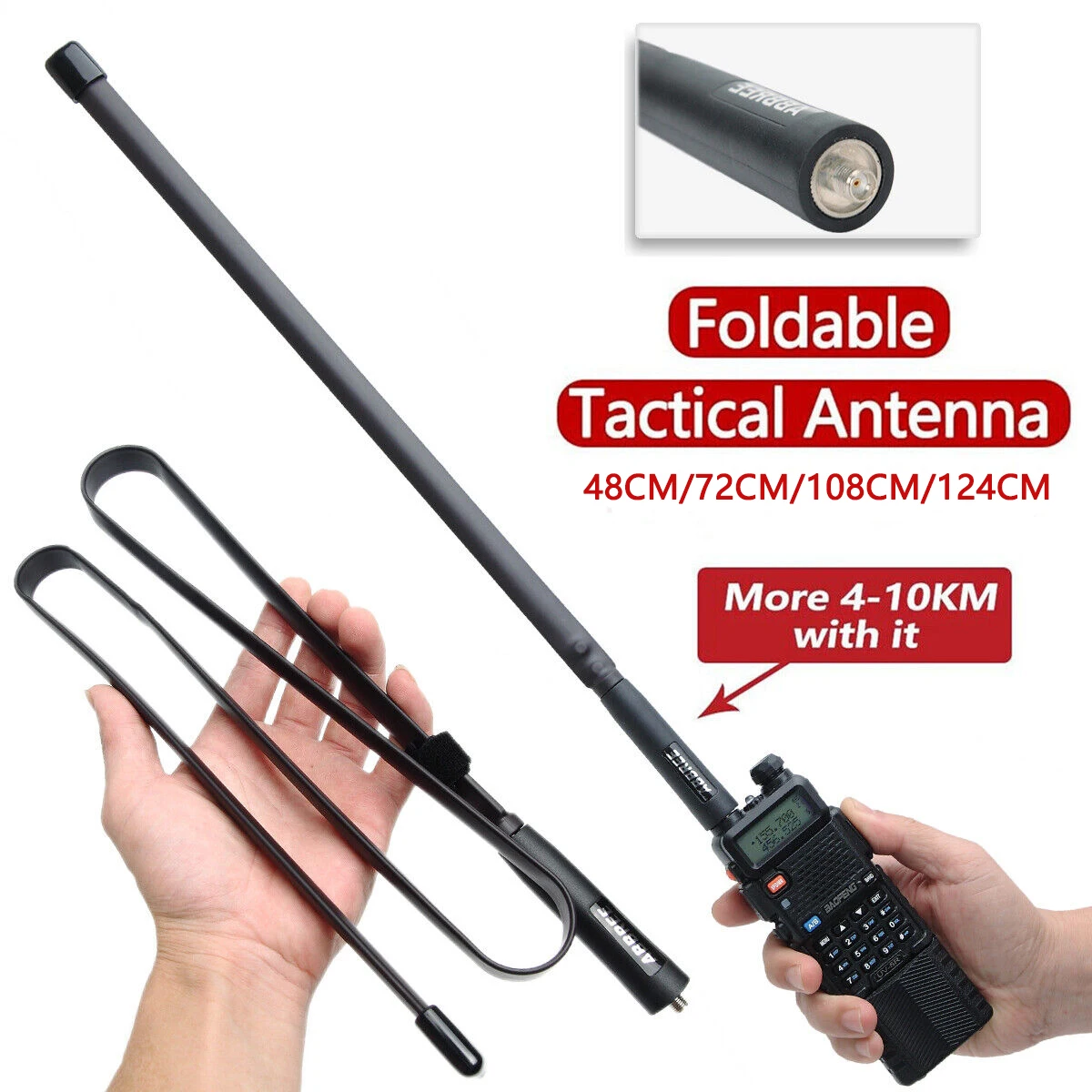 ABBREE Walkie Talkie faltbare CS taktische Antenne SMA-Buchse 48 cm/72 cm/108 cm große Reichweite für BAOFENG UV-5R 888S UV25 5RH K5 PLUS