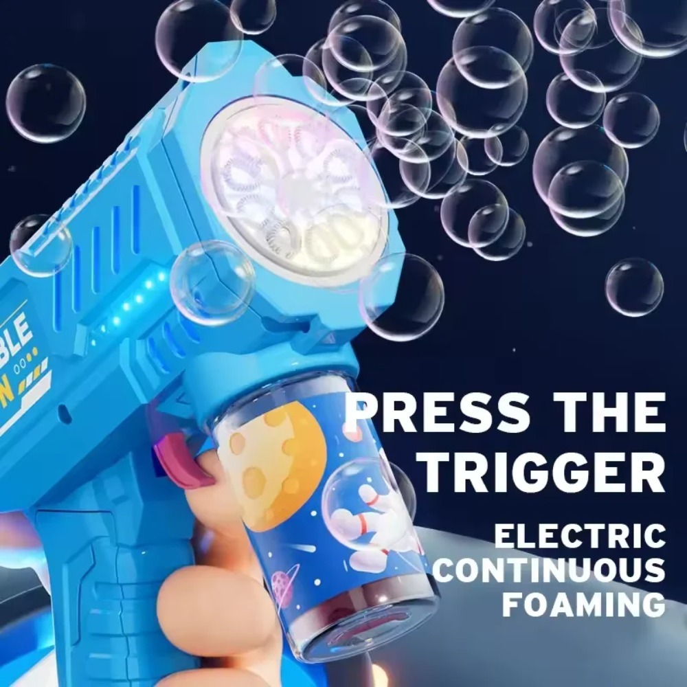 2025SpaceElectric Bubble Gun Kids Toy Bubbles Machine Automatic Soap Blower with Light Summer Outdoor Party Games Children Gift