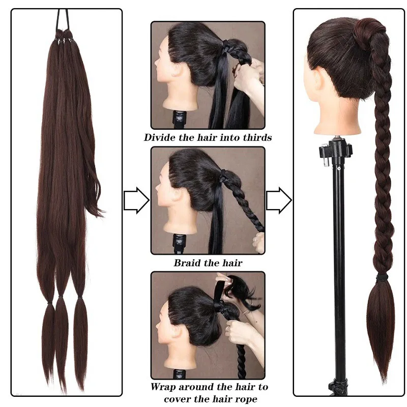 ผมหางม้าสังเคราะห์วิกผมยาวตรงส่วนขยายมวย Braids 32 นิ้วสีดําสีบลอนด์สีน้ําตาลทรงผมต่อผมสําหรับผู้หญิง