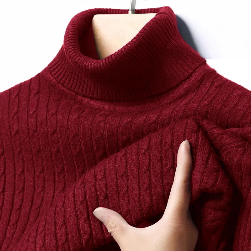 Herbst Herren gerippter Rollkragenpullover warm taillierter Strickpullover Sweatesr Jacquard gestreift lässig lange Ärmel Basic Top