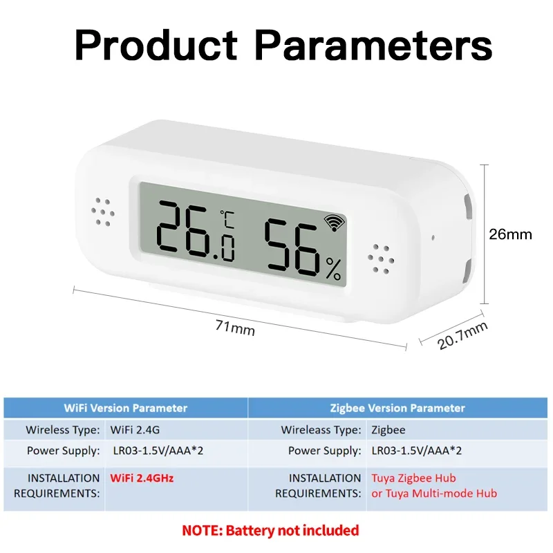Tuya Zigbee WiFi Mini temperatura humedad para hogar inteligente termómetro higrómetro aplicación remota trabajo con Google Home Yandex Alexa