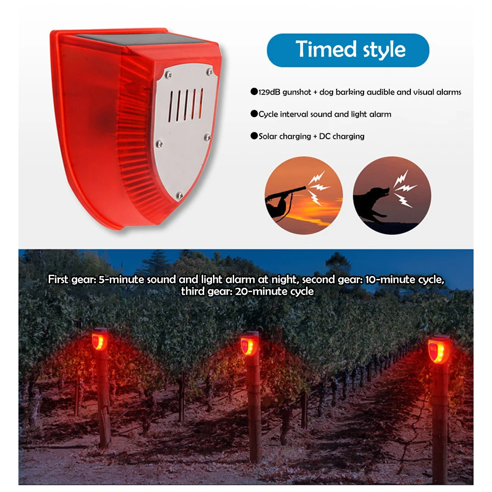 Animal Repelente Drive Presen￧a Animal Detector de Indu￧￣o Infravermelho Tempo Fixo Alarme Luz Solar / DC Carregamento