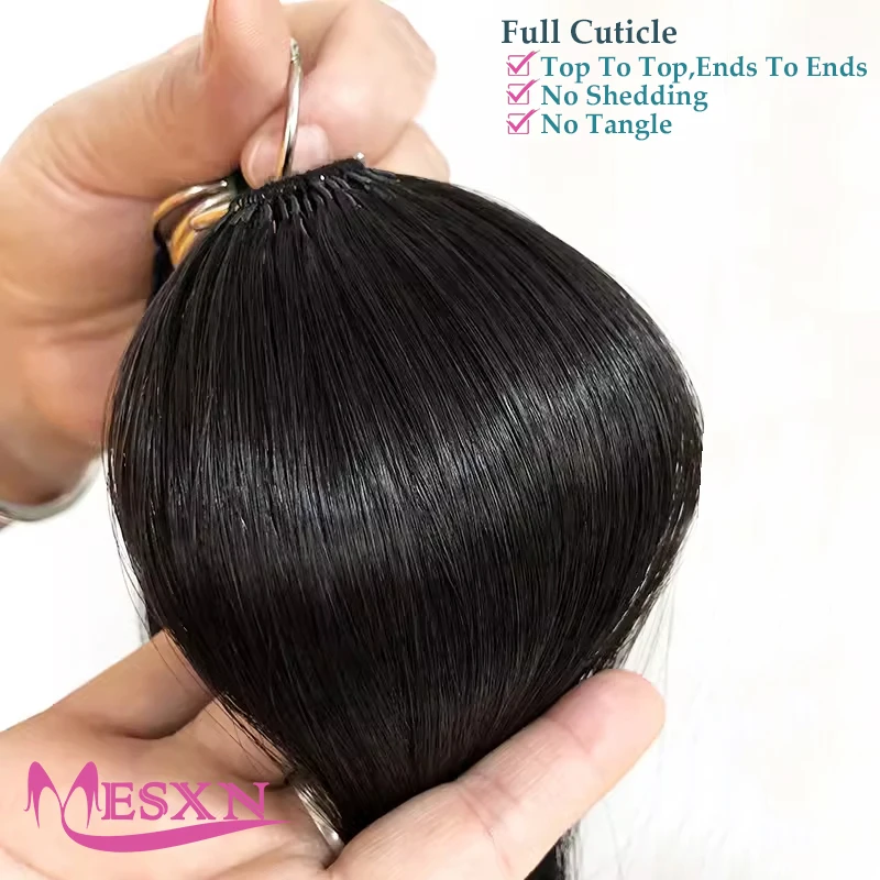 MESXN サードフェザー新しいヘアエクステンションストレートナチュラル本物の人毛マイクロリングヘアエクステンションブラウンブロンドサロン用