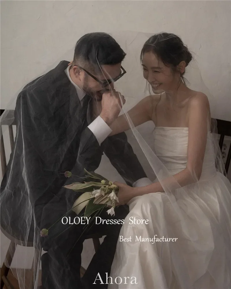 OLOEY ง่ายสาย Taffeta เกาหลีชุดแต่งงานที่กําหนดเองถ่ายภาพ Strapless Corset กลับความยาวชุดเจ้าสาว PLUS ขนาด