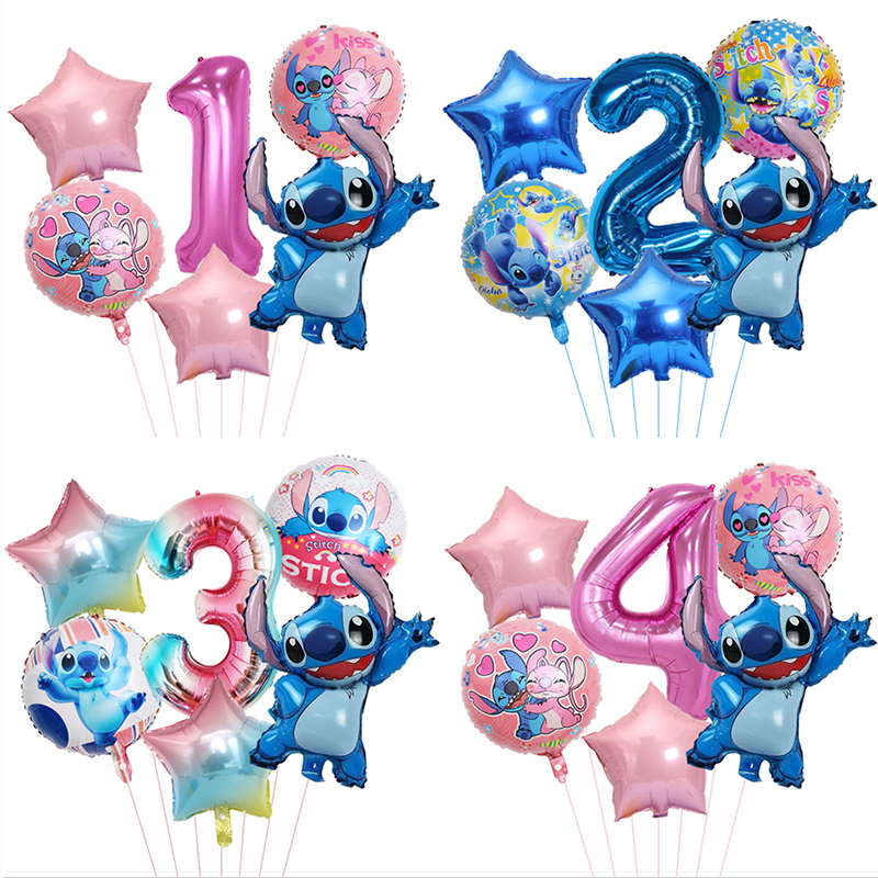 Globos de aluminio con forma de Lilo y Stitch de Disney, juego de globos con números de 32 ", decoraciones para fiesta de cumpleaños para niños, juguete para regalo para Baby Shower