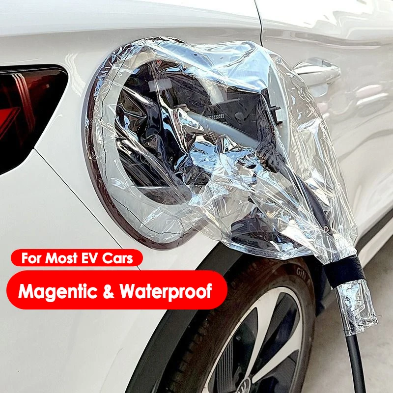 Capa protetora à prova de chuva para porta de carregador ev, capa magnética para plugue de carregador de carro elétrico, durável à prova d'água ao ar livre, transparente