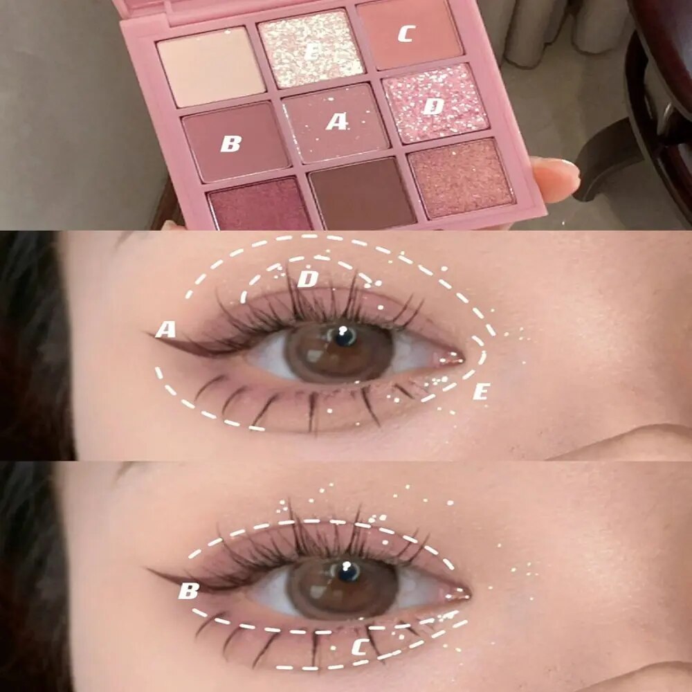 New Transparent Nine-color Eyeshadow Palette Rosy Nine Palace Glitter Eye Makeup