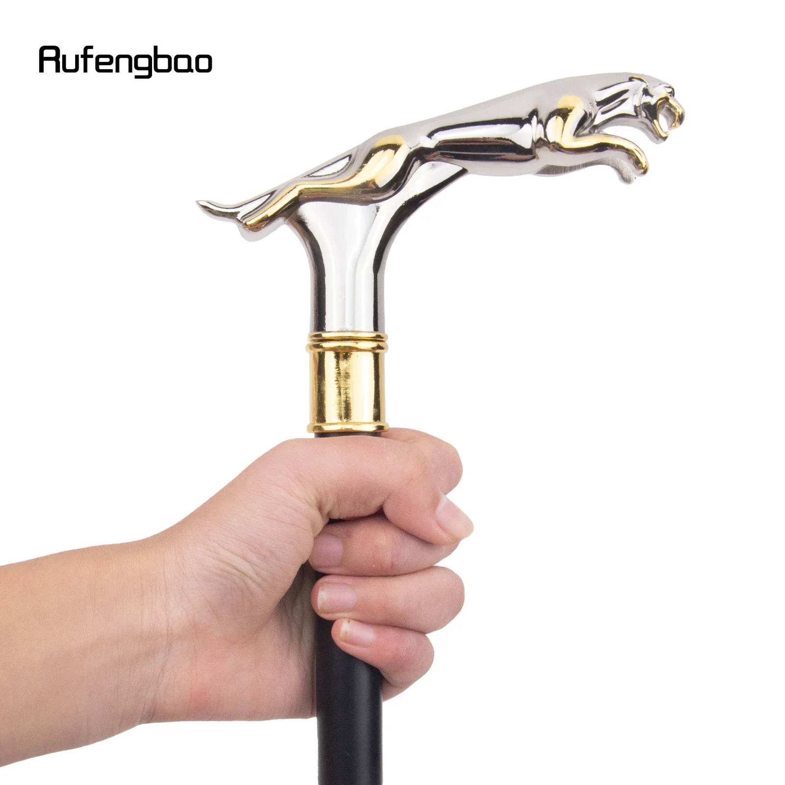 สีขาวเสือดาวสีทองพร้อมหางแฟชั่นเดิน Stick สําหรับตกแต่งเดิน Cane Elegant Crosier KNOB Walking Stick 93 ซม