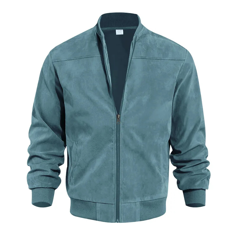 Amazon Suede Solid Color Zipper Jacket Casual Vintage Long Sleeve Cardigan Jacket Men