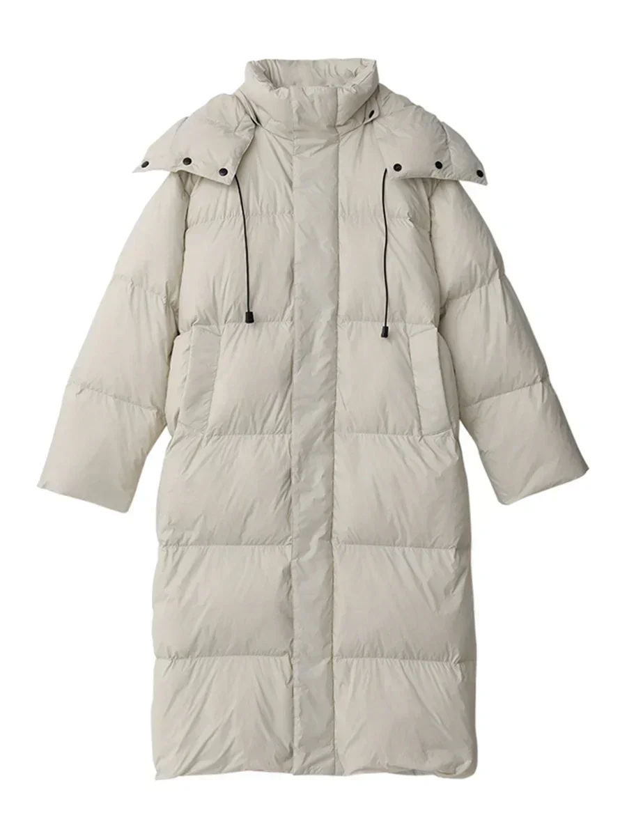CHIC VEN Damen Daunenmäntel Koreanische Lose Kapuze Dicke Warme Lange Daunenjacke Wintermantel für Frauen Weibliche Parkas Outerwears 2024