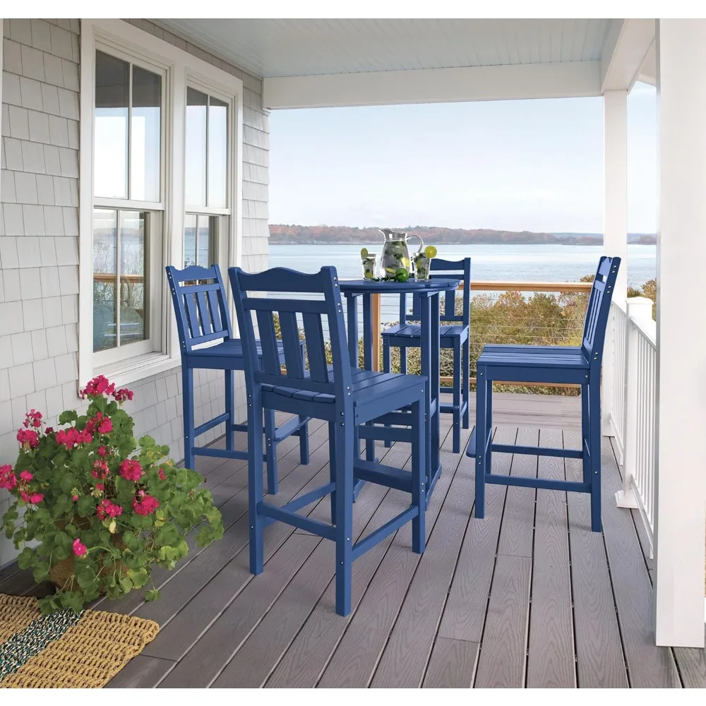 Outdoor Bar Chairs and Table Set, HDPE Balcony Adirondack Chairs and Table 3 Pieces Set, Outdoor Bar Stools Set for Garden