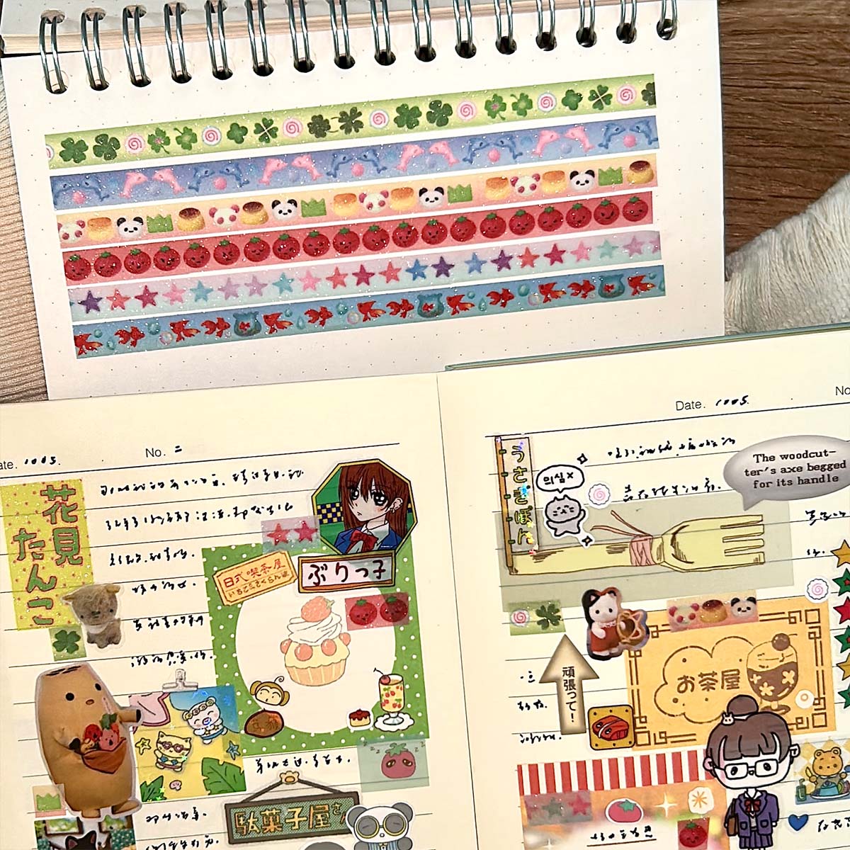 Cute Tomato Deco Washi Tape Kawaii Four-leaf Clover Masking Tape z papierową taśmą Washi z błyszczącą folią powlekanej piaskiem