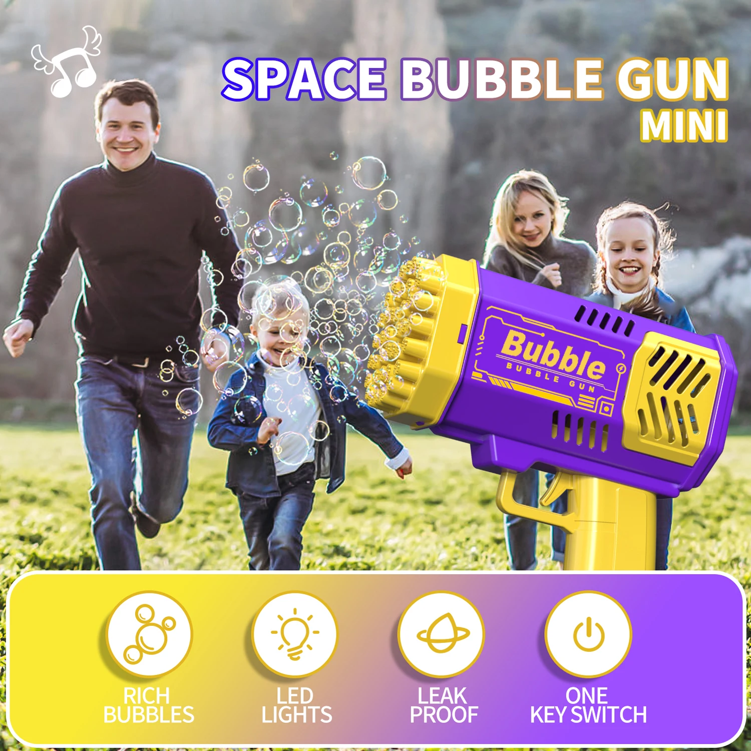 Lance-roquettes électrique Portable et automatique pour enfants, 40 trous, pistolet à bulles, lumière LED pour garçons et filles, un paquet