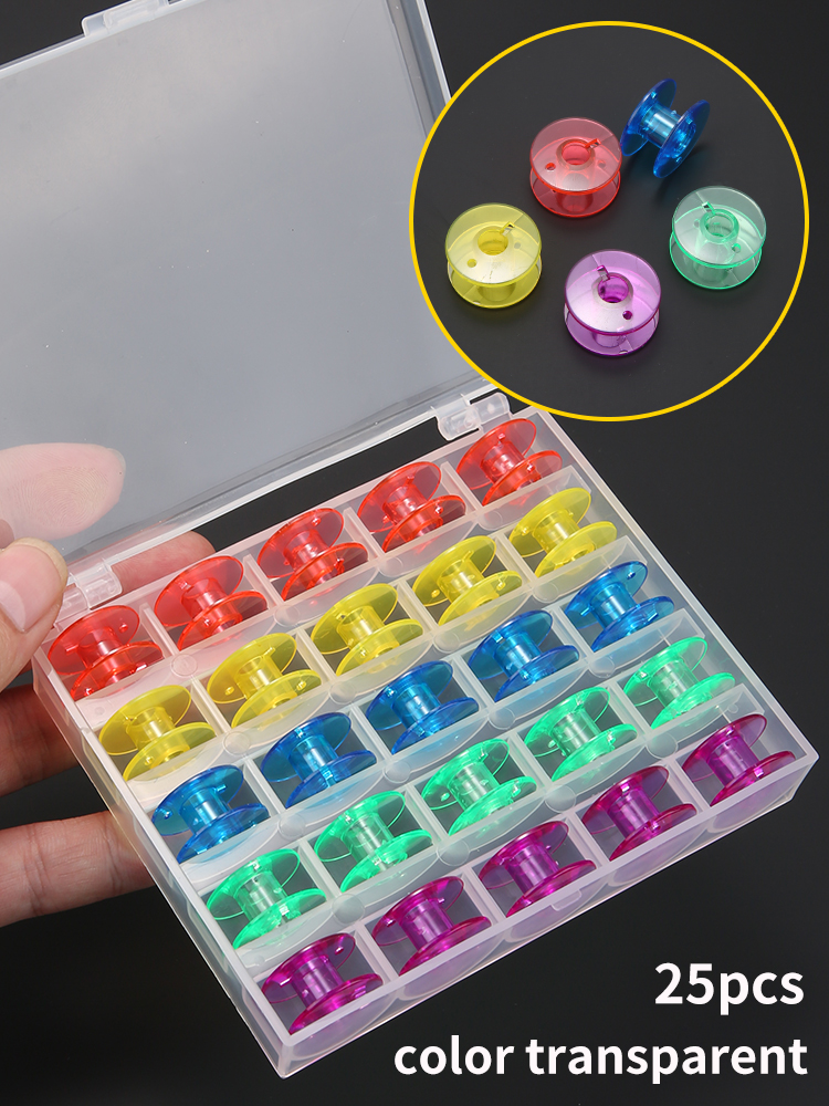 25 ชิ้นจักรเย็บผ้าบ้านด้ายด้านล่าง Bobbin ชุดอุปกรณ์เย็บผ้าพลาสติกใส Spools พร้อมกล่องเก็บสําหรับ Brother Janome S