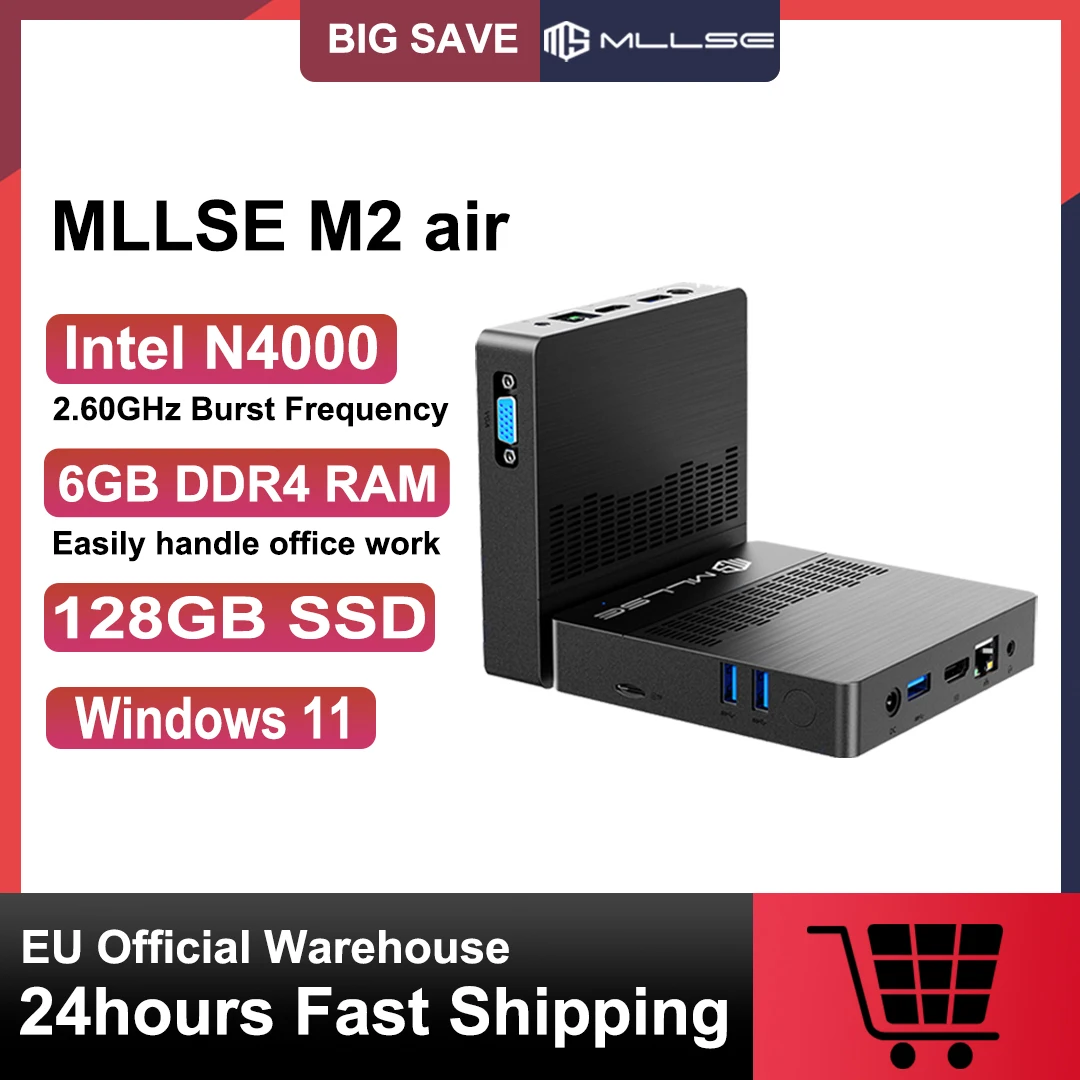 MLLSE Mini PC M2 Air Intel Gemini Lake N4000 Windows 11 6 GB RAM 128 GB ROM Dual-Band WiFi Bluetooth USB Mini computer