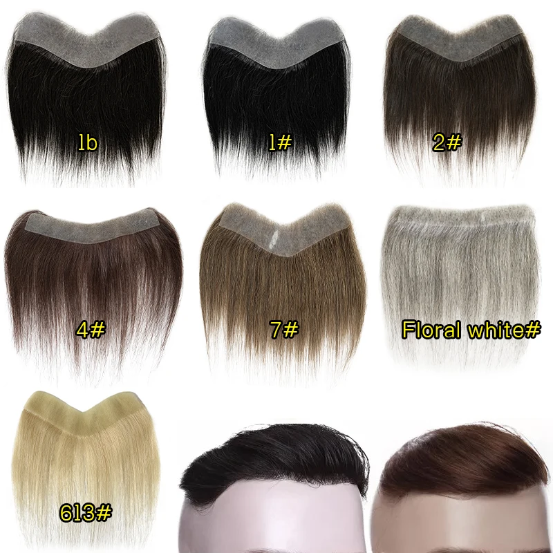 15cm 100% cheveux humains toupet droit Style V ligne de cheveux frontale pour hommes système de remplacement avant postiche en polyuréthane Extensions invisibles