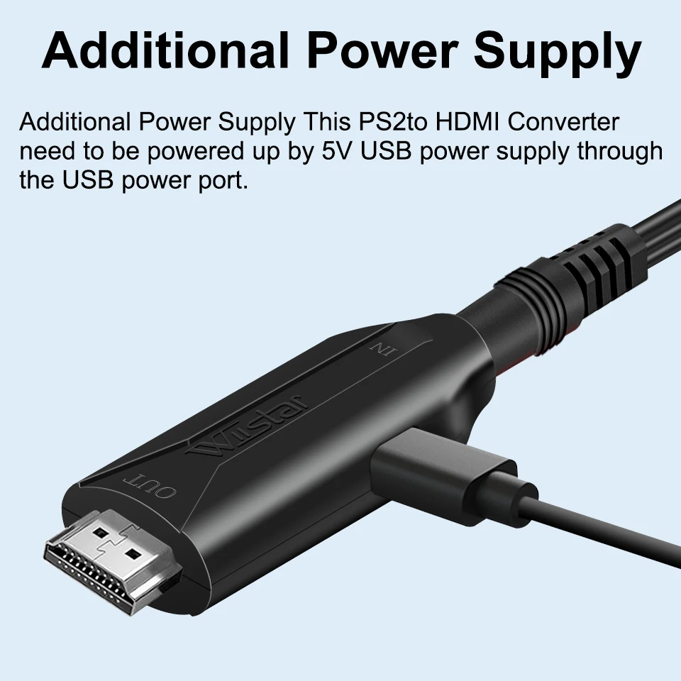 Адаптер конвертера PS2 в HDMI, кабель PS2 в HDMI Поддержка PS2 в HDMI 1080P, подключение PS2 в современный телевизор с HDMI