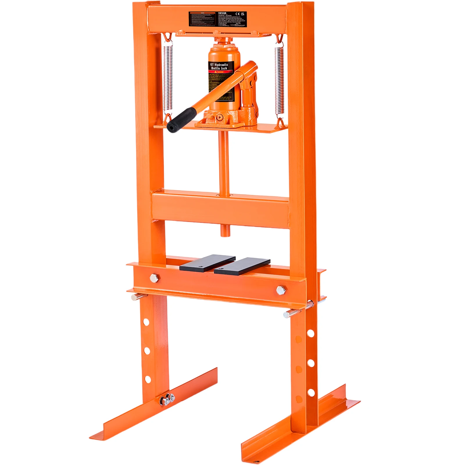 VEVOR 6/12 Ton Hydraulic H-Frame Garage Floor Adjustable Shop Press with Plates 6T/12T Orange for Garages or Professional Shops
