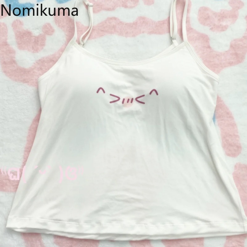 Tops cortos de algodón con estampado de dibujos animados, chaleco sin mangas con tirantes, Ropa de Mujer, moda de verano, tanques coreanos Y2k, Ropa de Mujer 49B692 2024