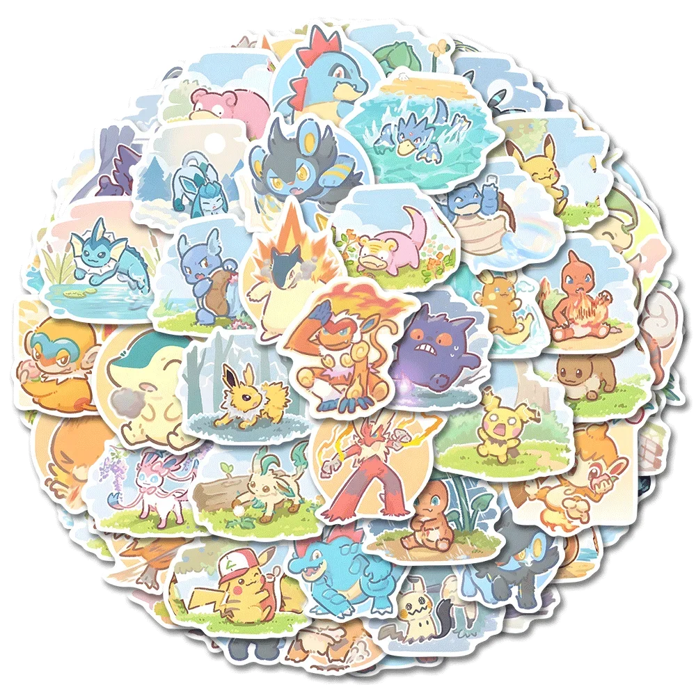 63 個ポケモンアニメステッカーピカチュウのラップトップスケートボードスーツケースかわいいステッカーギター電話漫画子供のギフトのおもちゃ