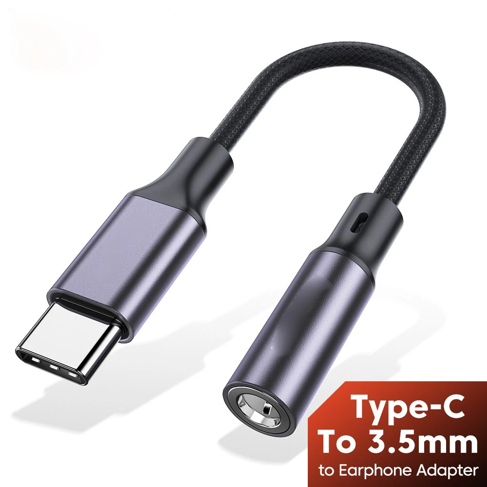 Adattatore jack per cuffie di tipo C intrecciato in nylon resistente, cavo ausiliario da 3,5 mm placcato in oro per auto/musica/giochi (trasuoni da 0, ms, microfono e volume C