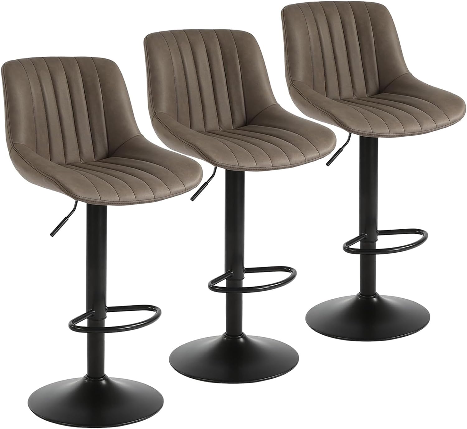 Ralex-Stuhl Barhocker 3er-Set, drehbare Barhocker in Thekenhöhe mit Rückenlehne, verstellbare Barstühle aus PU-Leder, Braun