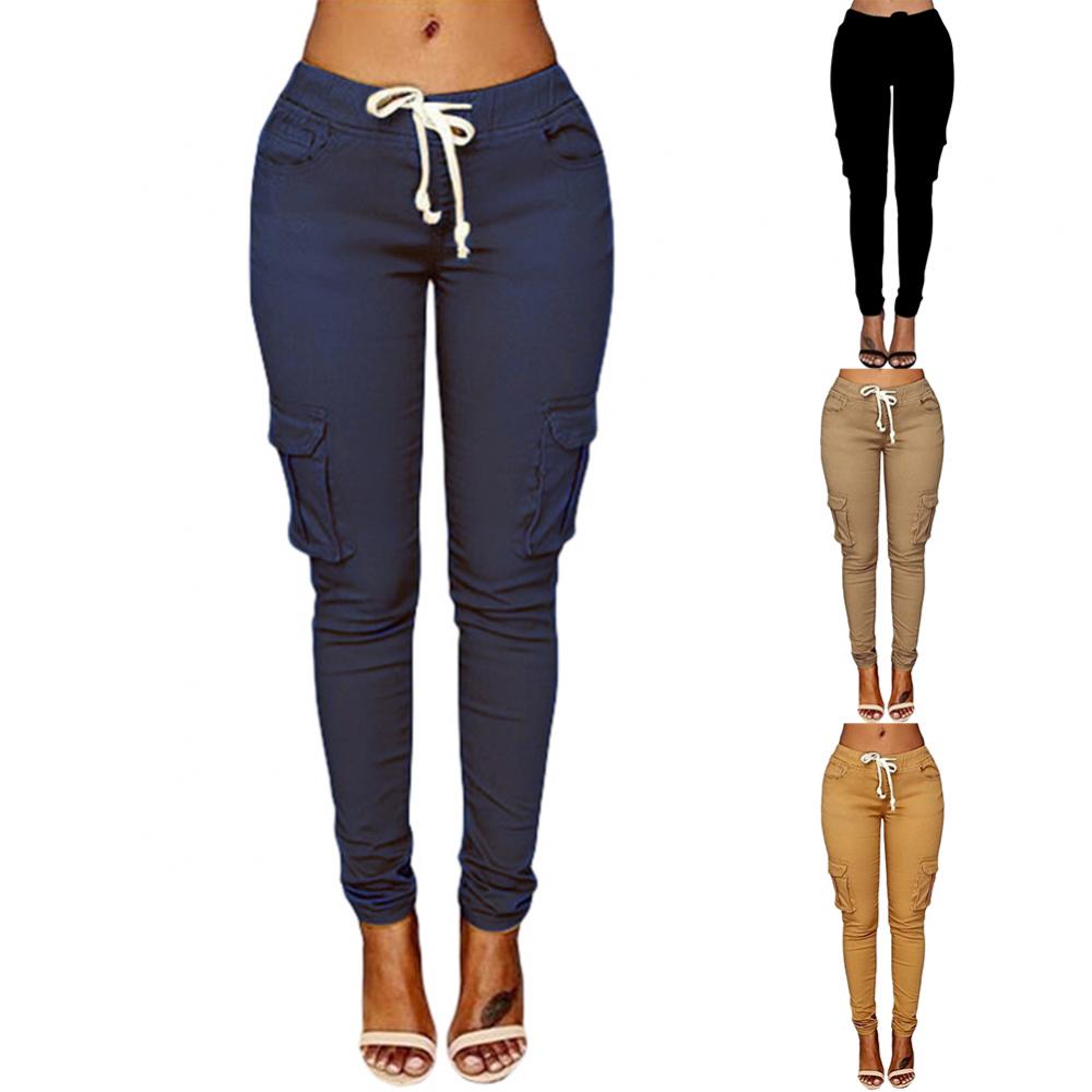 Mather 2023 Frühling Spitze Up Taille Casual Frauen Hosen Solide Bleistift Hosen Multi-Taschen Gerade Hosen S-4XL