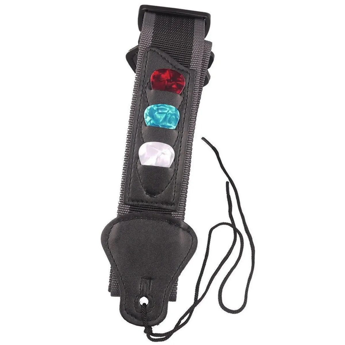 Tracolla per chitarra elettrica regolabile con 3 supporti per plettri Estremità in pelle PU Accessori per cintura per tracolla per chitarra acustica e basso