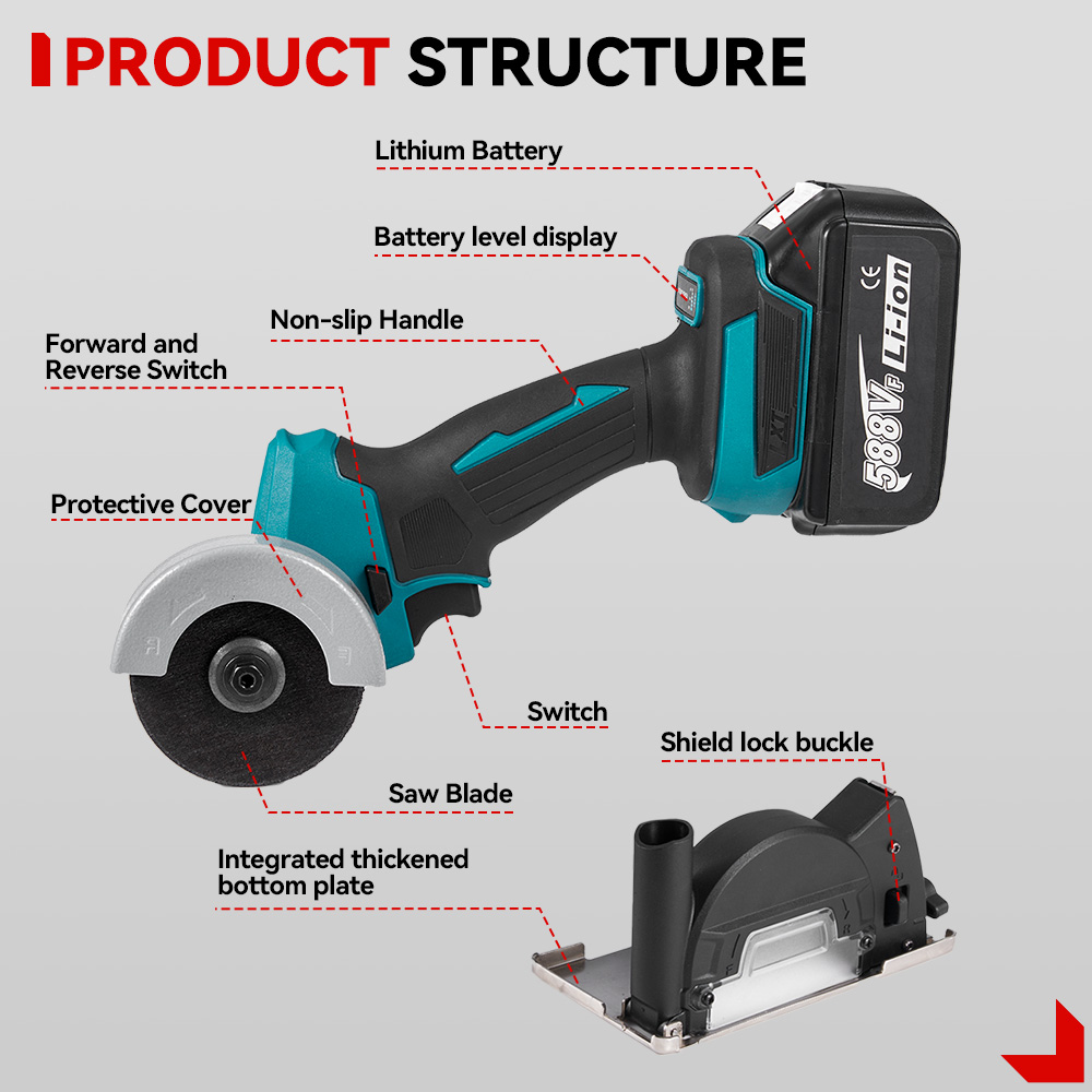 ONEVAN Brushless เครื่องบดมุม 76 มม.ความเร็วไร้สายไฟฟ้าเลื่อยวงเดือนตัดเครื่องมือสําหรับ Makita 18V แบตเตอรี่