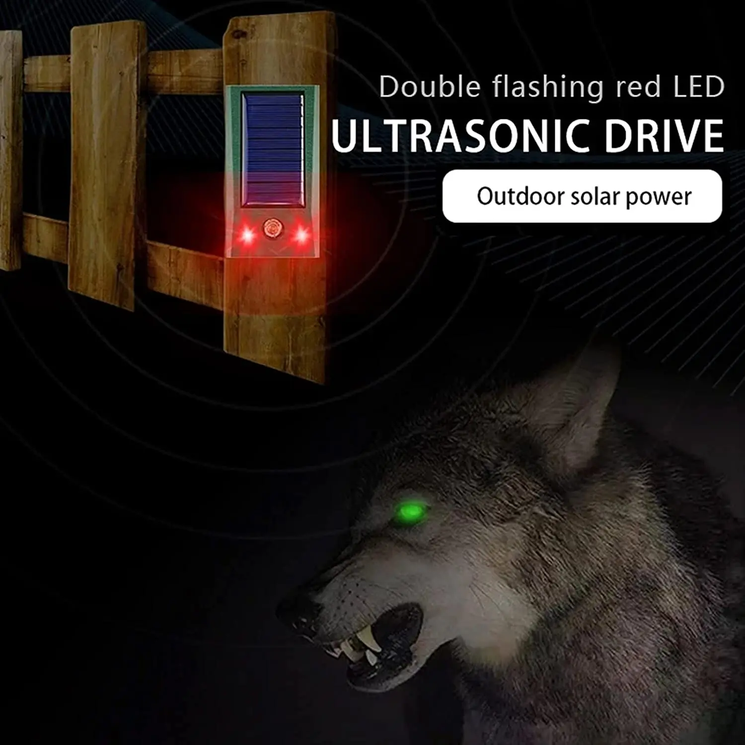 Solar powered ultrasonic rat repellent LED night time red and white explosion flashing bird repellent