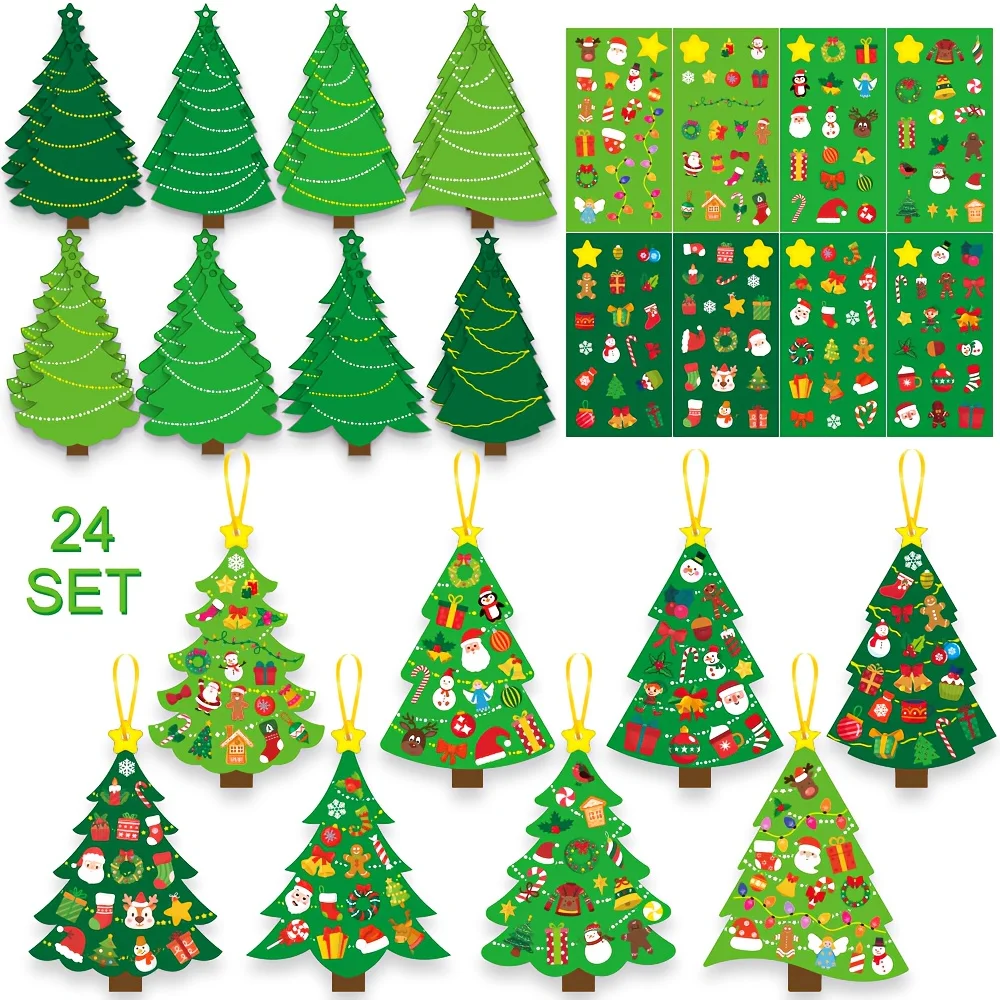24 pezzi di kit artigianale fai-da-te per albero di Natale, utilizzare adesivi per creare biglietti natalizi, perfetti per feste di Natale, attività, forniture natalizie