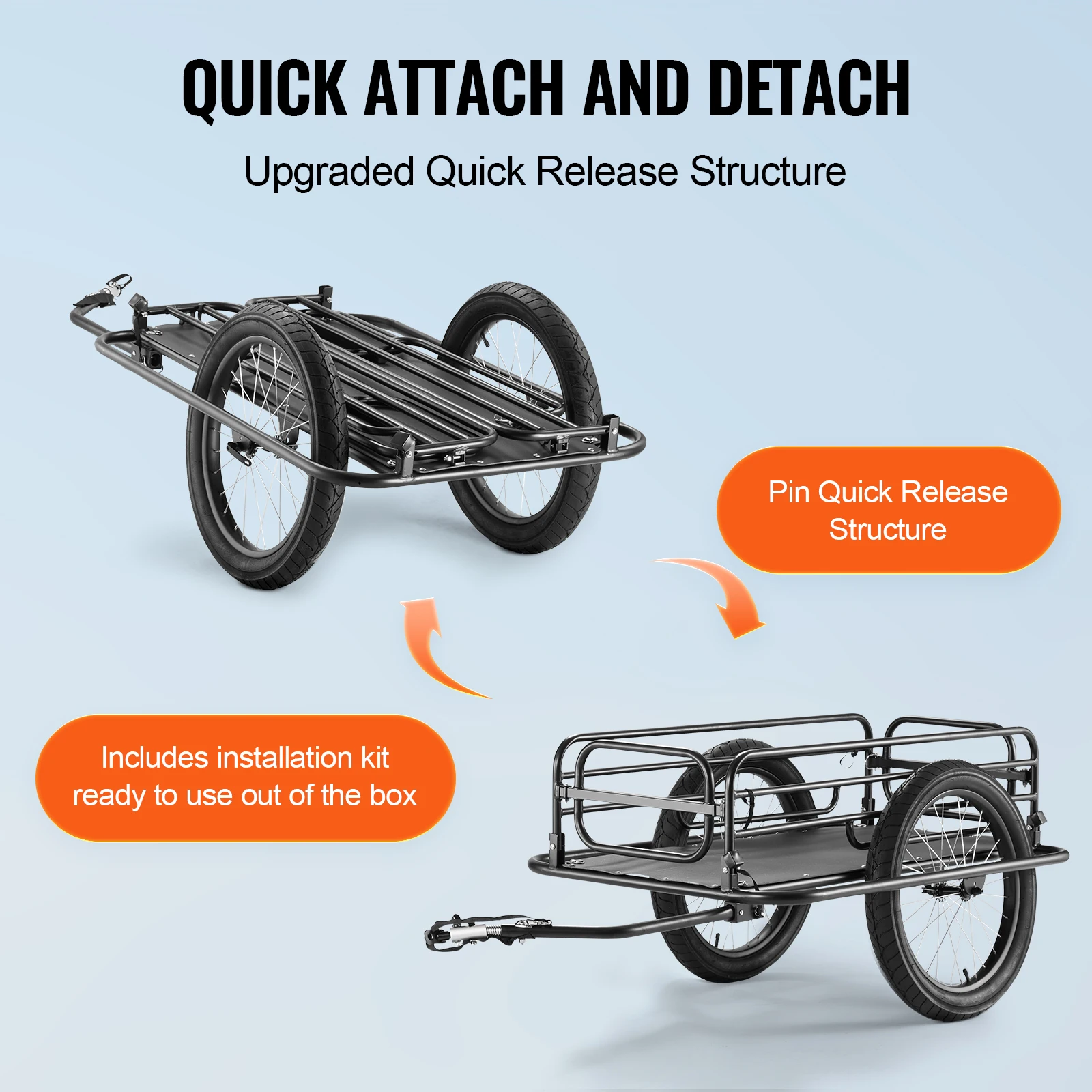 SucceBuy Carrinho de vagão de bicicleta com reboque de carga de bicicleta de 275 libras, armazenamento compacto dobrável com engate universal, rodas de 20 ", serve para a maioria das bicicletas