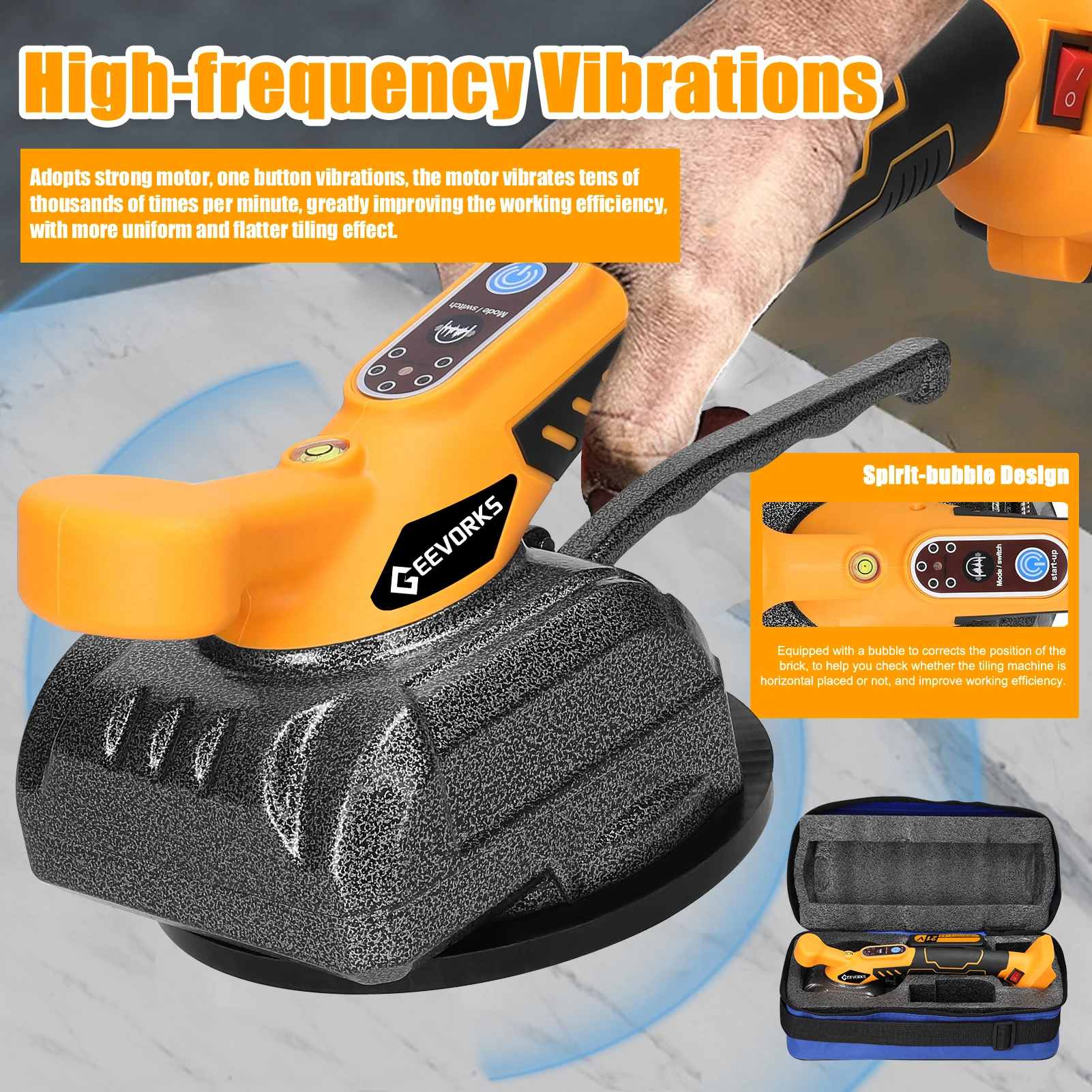 Piastrellatrice automatica per piastrelle 21V Capacità di carico elevata Piastrelle per pavimenti a parete Posa strumento vibrante Livellatore per piastrelle portatile a 2 batterie