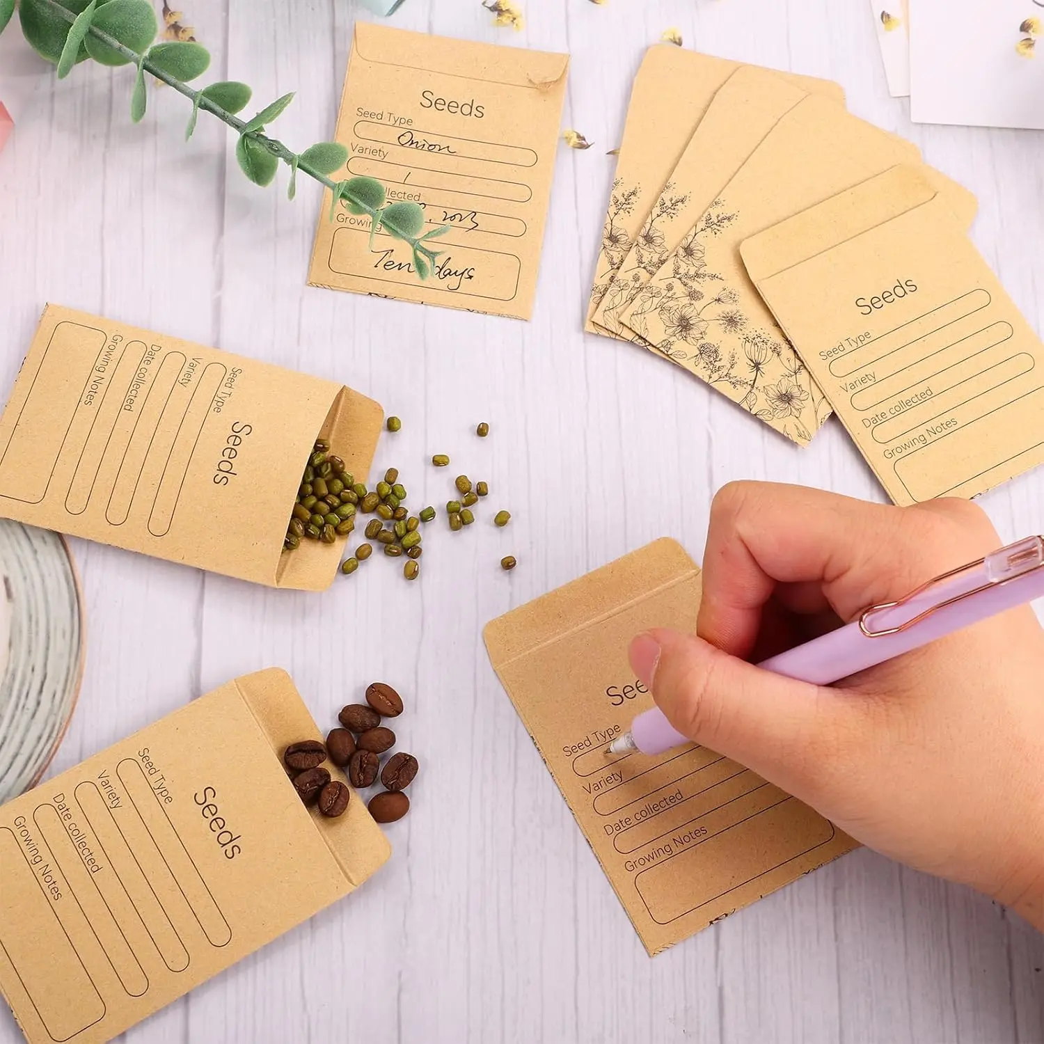 60/120 Pcs Seed Envelopes Bulk 2.36 x 3.15 Inch Seed Packets Envelopes Self Adhesive Small Paper Coin Envelopes Resealable Seed