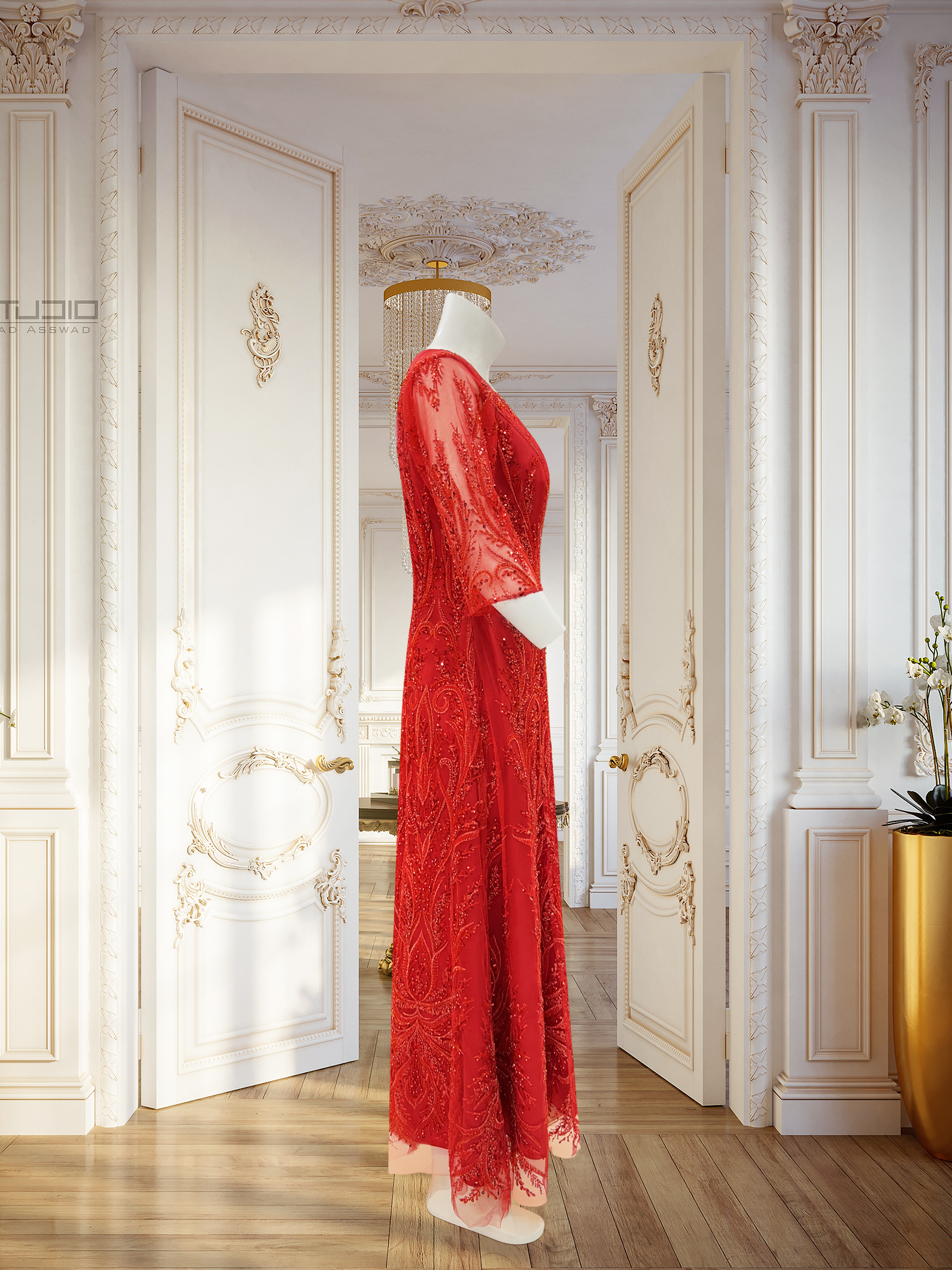 Vestido elegante e elegante com pérola de unha, renda vermelha, luxo acessível, vestido de noite para mãe