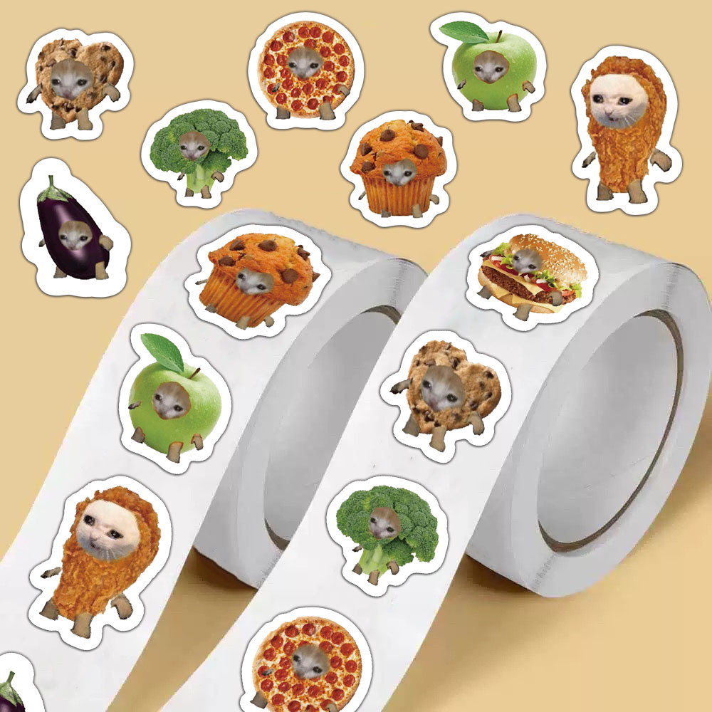 500 pçs criativo popular comida gato cabeça rolo adesivos padrão material de contabilidade adesivo à prova dwaterproof água adesivos de vedação
