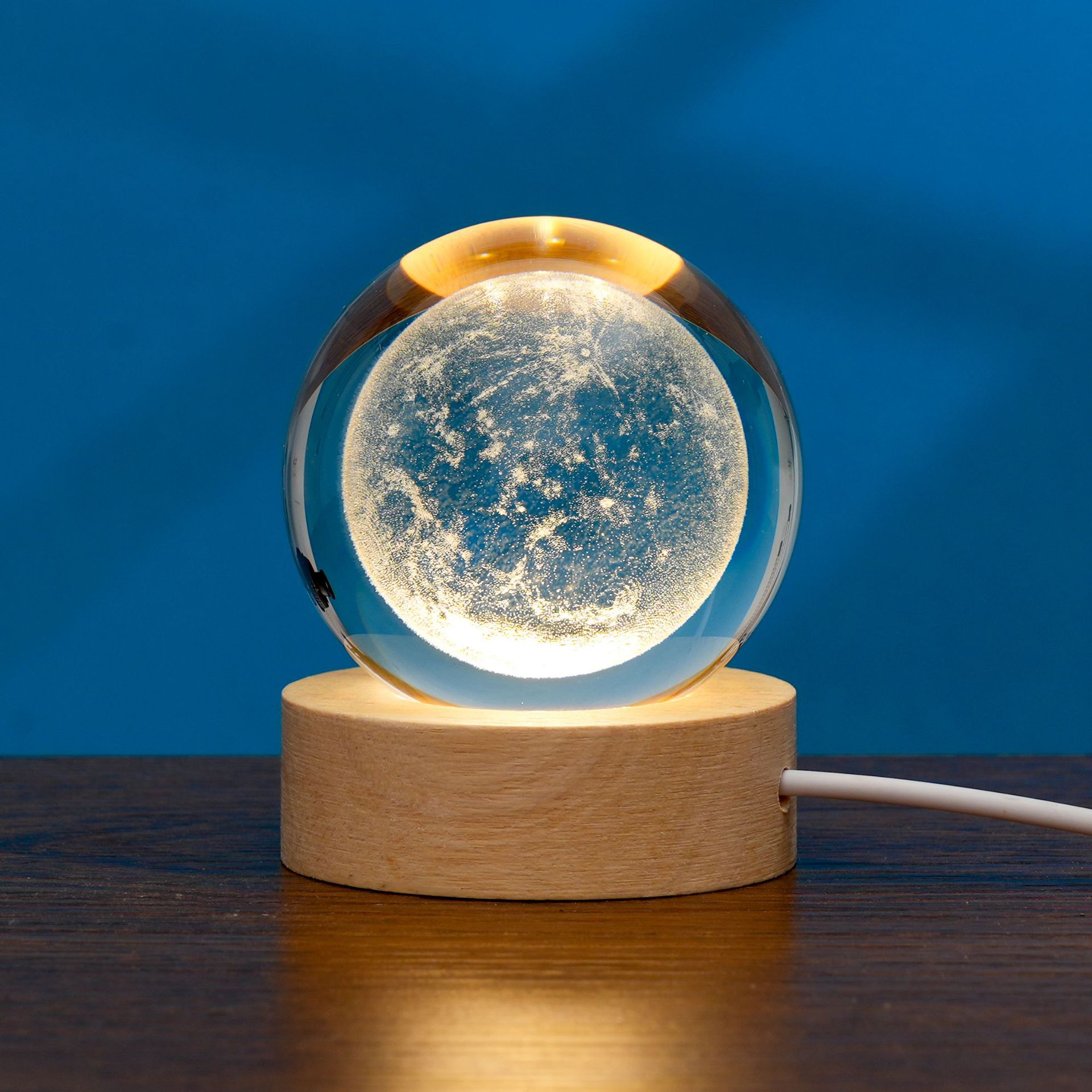 Lámpara de bola de cristal 3D con proyecciones planetarias y galaxia, luz LED nocturna USB para el hogar, luces de ambiente acogedoras, decoración navideña