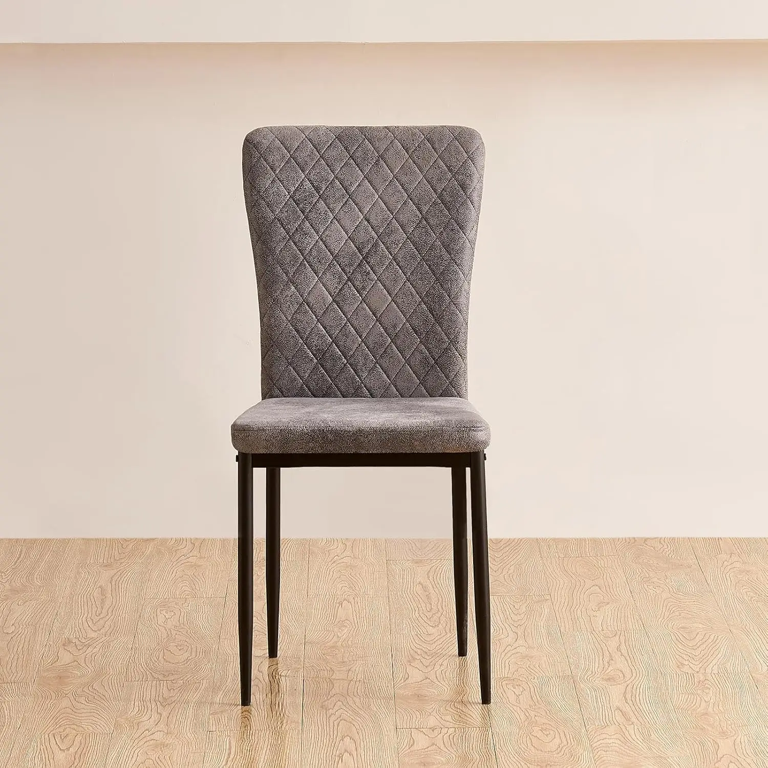 Suede Light Grey Dining Chairs Set of 4- Modern Armless High Back Upholstered Soft Seat with Black Metal Legs for Dinin