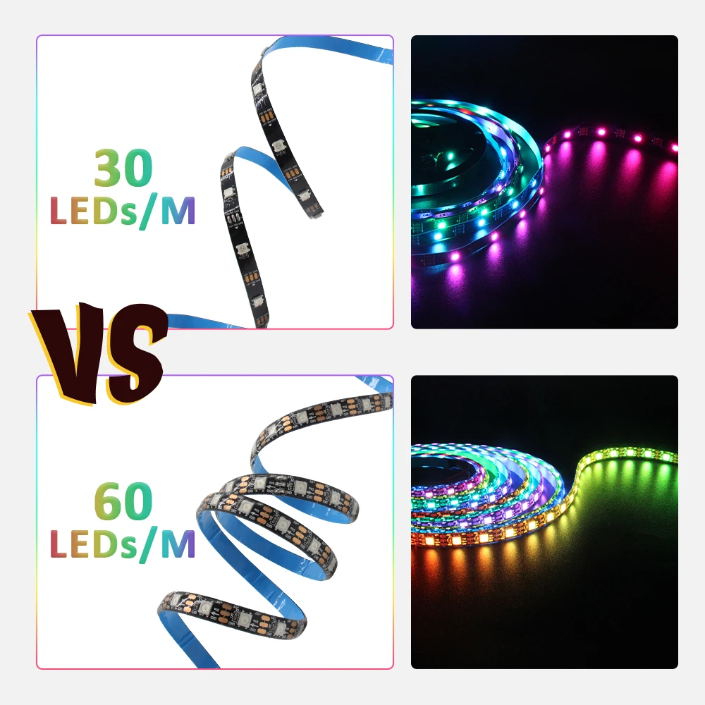DC5V WS2812B RGB LED Strip Light Pixel RGB IC Colorfull Individually Addressable IP30 IP65 IP67 waterproof Tape Light Black PCB