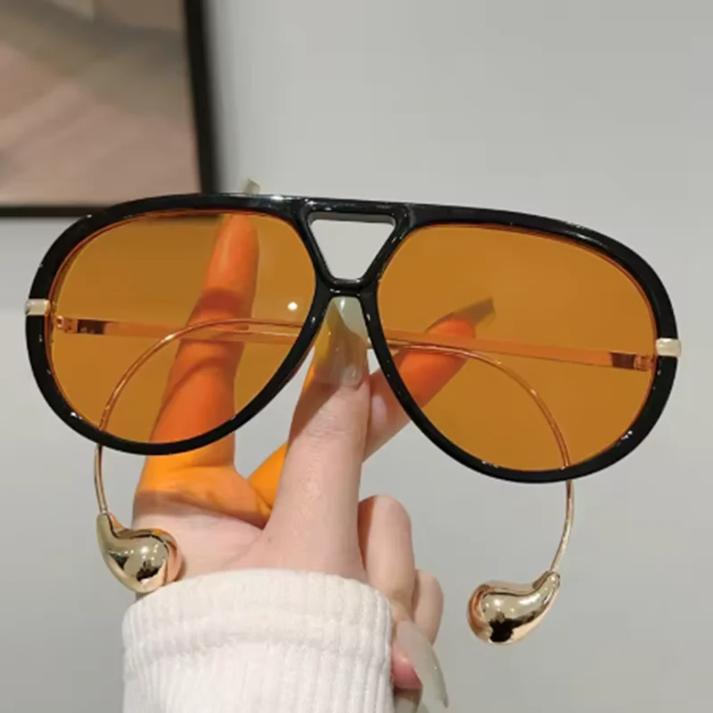 Gafas de sol de piloto de gran tamaño de diseñador de marca de lujo para mujer y hombre, gafas de sol Vintage populares, sombra de doble puente Punk UV400