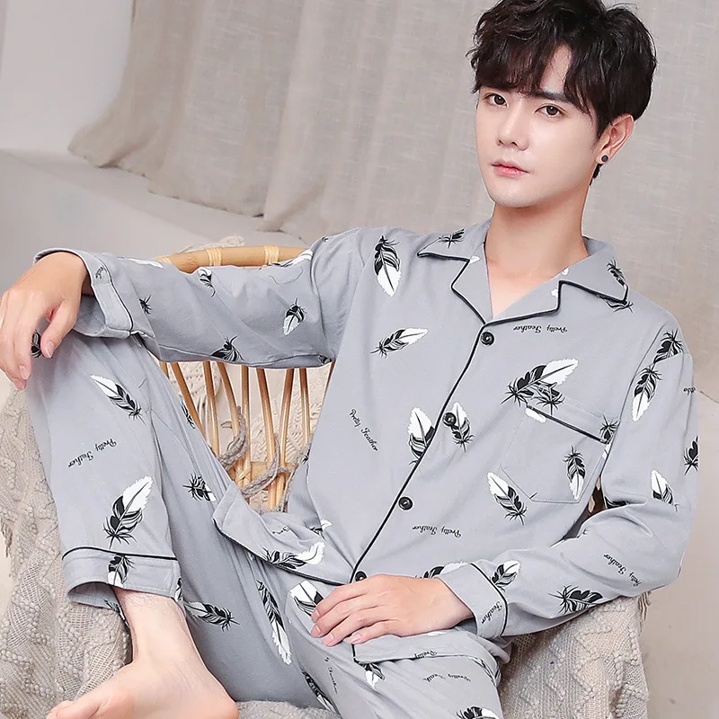 Conjunto de pijamas para hombre, ropa de dormir a cuadros, pijamas de manga larga, ropa de descanso para primavera y otoño, ropa de casa para hombre 2023