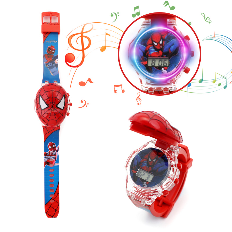 Relógio luminoso dos desenhos animados das crianças meninos colorido flash luz com música super herói crianças relógio de festa presente relógio de pulso