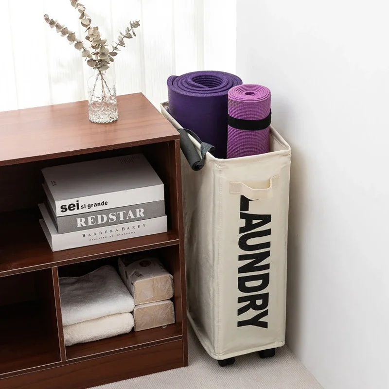 1 PC 22 "Rolling Slim ตะกร้าซักผ้าWithStandFoldable กันน้ํา Sorter AndOrganizerOn ล้อสูงบาง DirtyLaundryHamper ตะกร้า