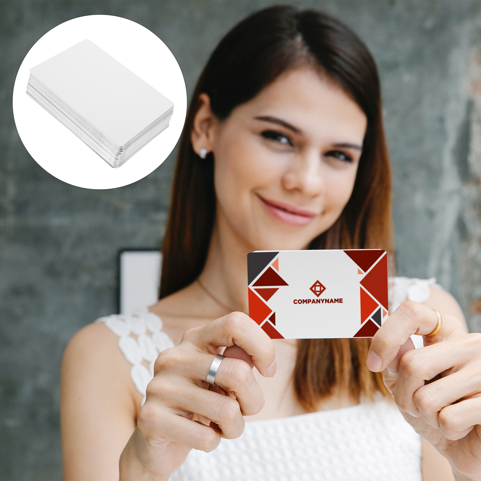 固定金属昇華名刺、アルミニウムプレート、名前彫刻、空白の素材、白い合金の小さなカード、100個